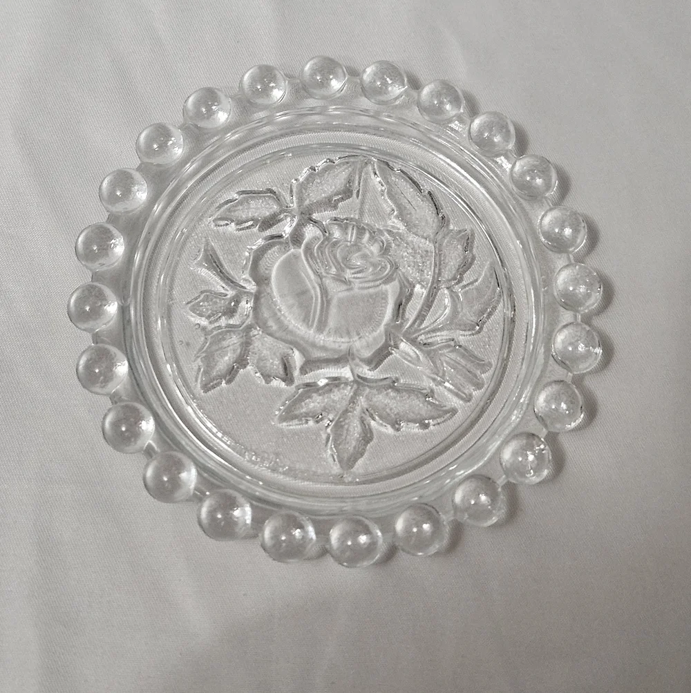 Vintage Made In German Democratic Republic Glass Rose Coaster 4 Inch!